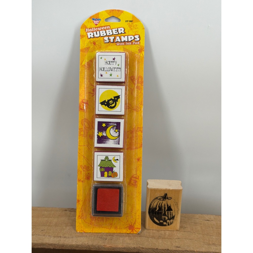 Vintage Stamp Oasis Jack O Lantern & Nicole Halloween Rubber Stamp Set with Ink